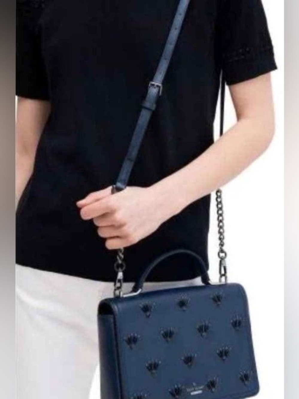 kate spade Navy Blue Embellished Leather Crossbody with Top Handle NWOT